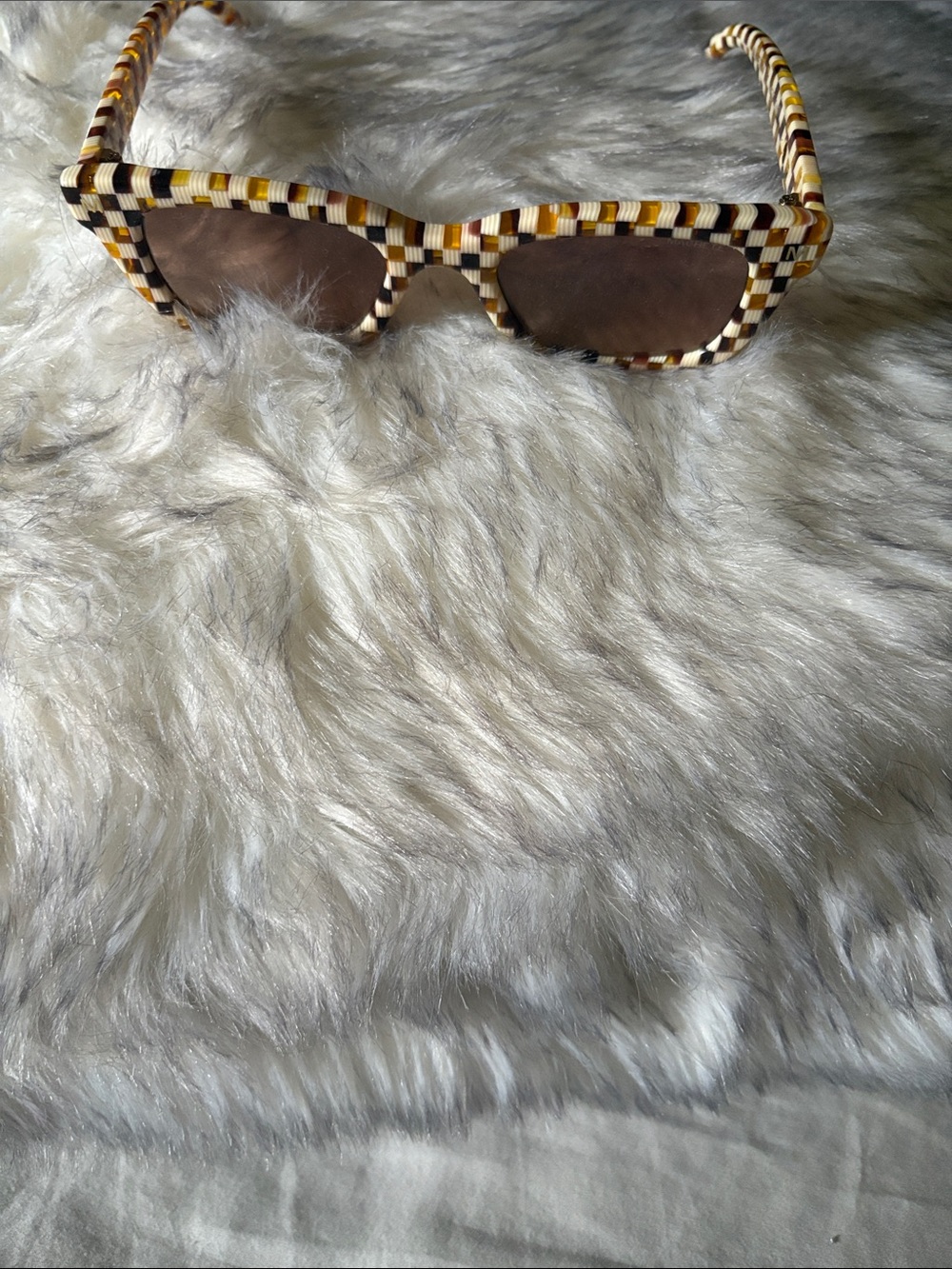 Checkered Brown & Cream Women's Sunglasses